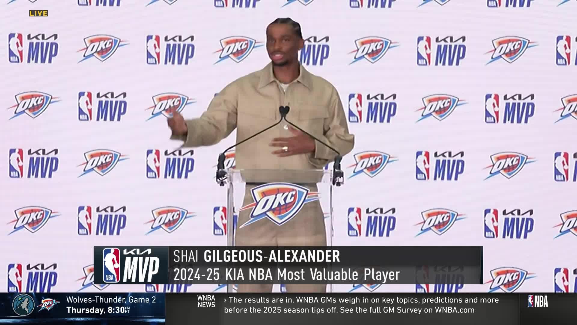Shai Gilgeous-Alexander accepts 2024-25 Kia NBA MVP award with emotional speech