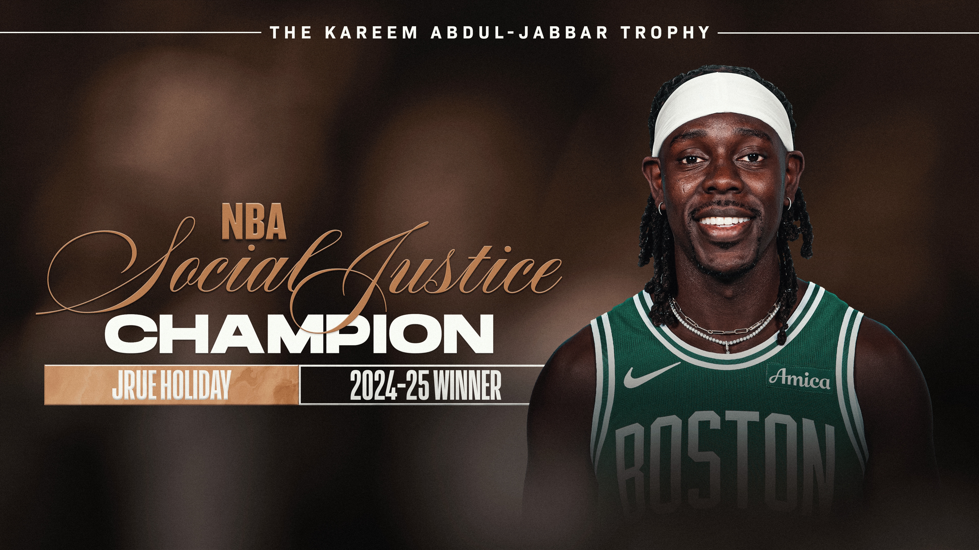 Jrue Holiday named 2024-25 NBA Social Justice Champion and will receive the Kareem Abdul-Jabbar Trophy